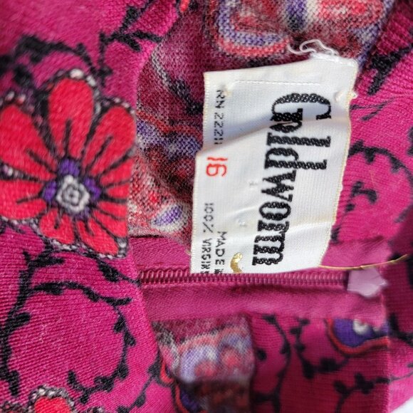 Goldworm Italy 1970's Vintage Kaleidoscope Floral Magenta Merino Wool Dress 16 - Picture 5 of 8